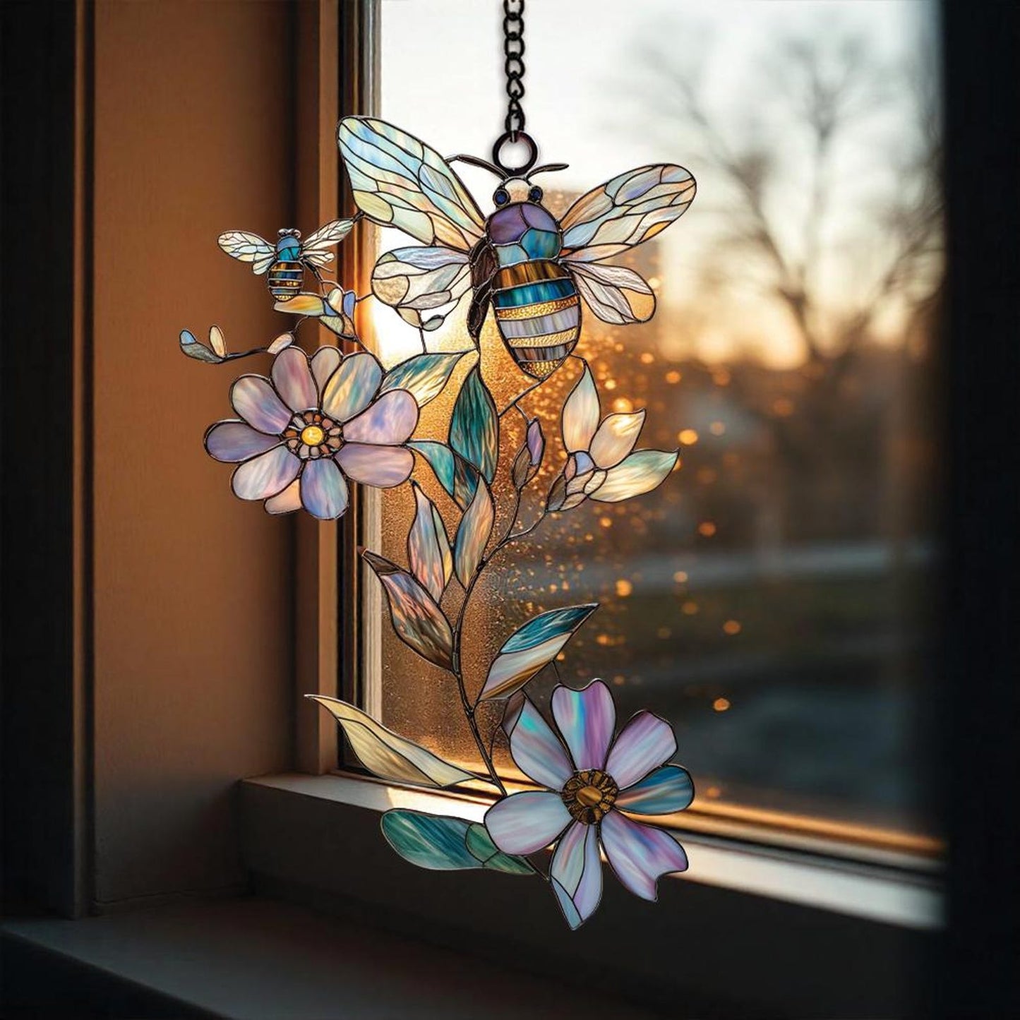 Honey Bee and Sunflower Acrylic Window Hanging Decoration