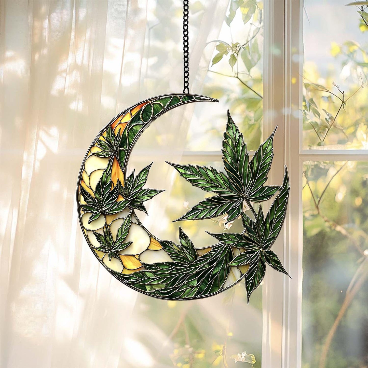 Cresent Moon Cannabis Leaf Acrylic Window