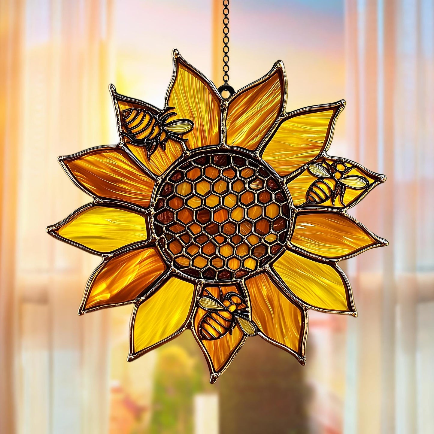Honey Bee and Sunflower Acrylic Window Hanging Decoration