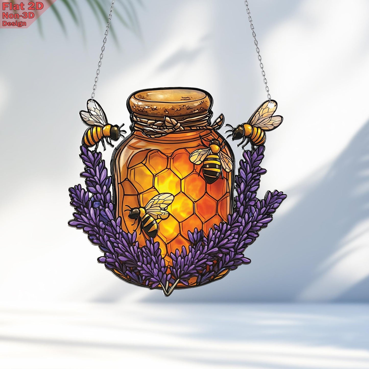 Honey Jar With Bees Acrylic Window Hanging Decoration