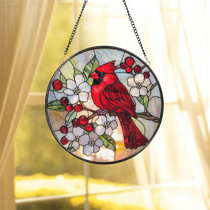 Red Cardinal Stained Glass Suncatcher