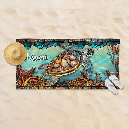Stained Glass Turtle - Personalized Quick-dry Beach Towel/ Bath Towel