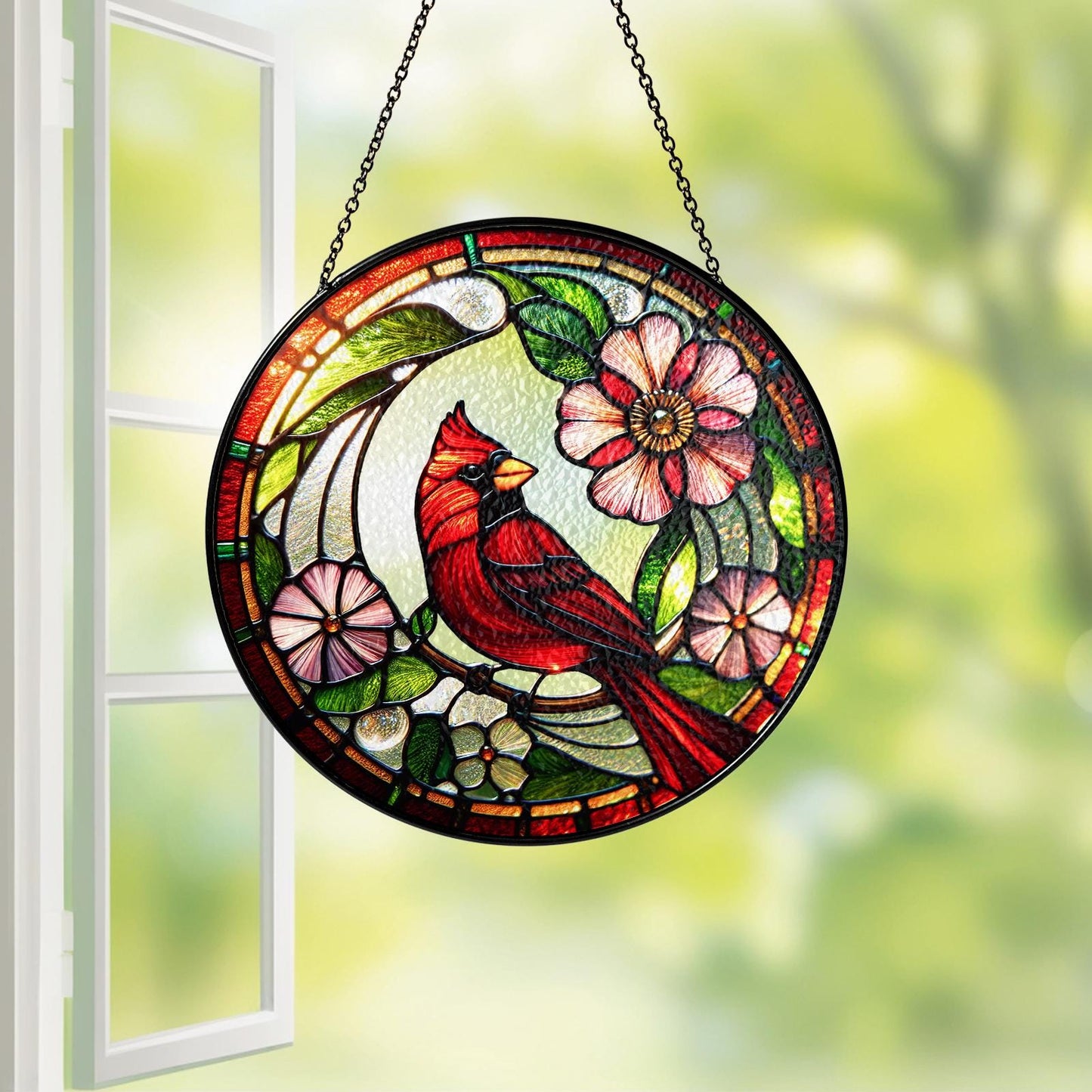 Red Cardinal Stained Glass Suncatcher