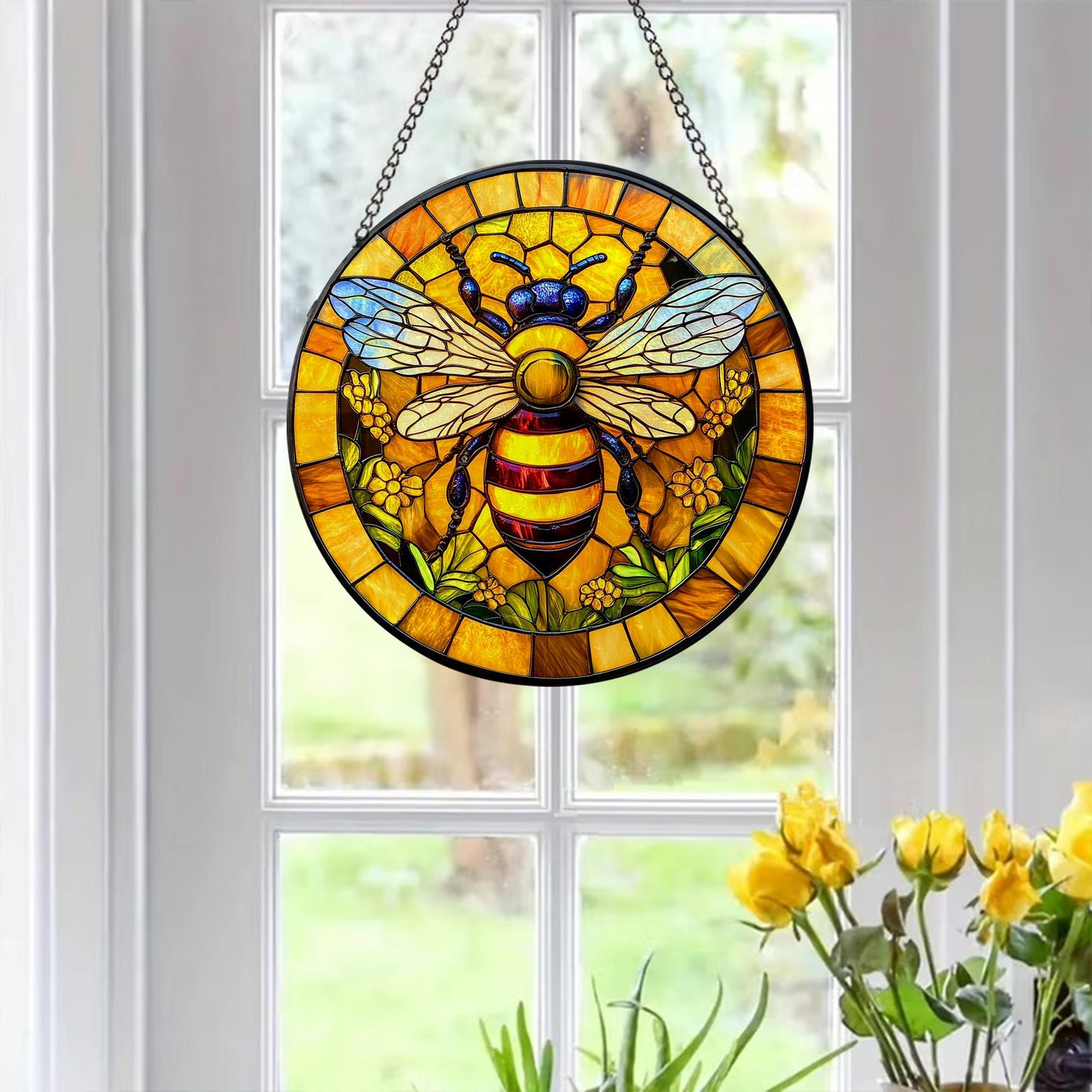 Bee Faux Stainglass - Window Hanging Suncatcher