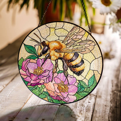 Bee and Flower Stainglass - Window Hanging Suncatcher