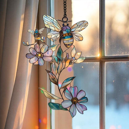 Honey Bee and Sunflower Acrylic Window Hanging Decoration