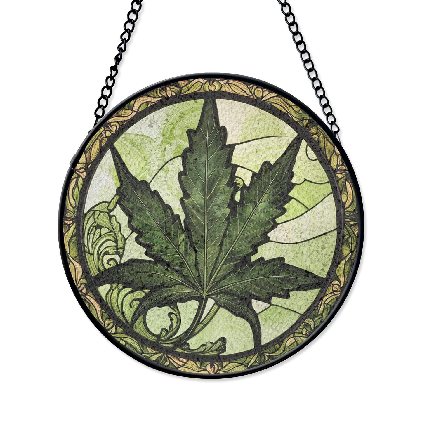Green Leaf Stained Glass Suncatcher