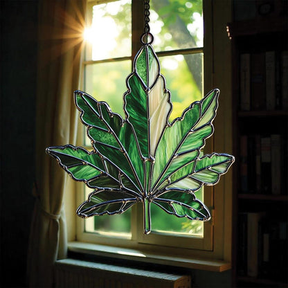 Weed Leaf Stained Acrylic Window