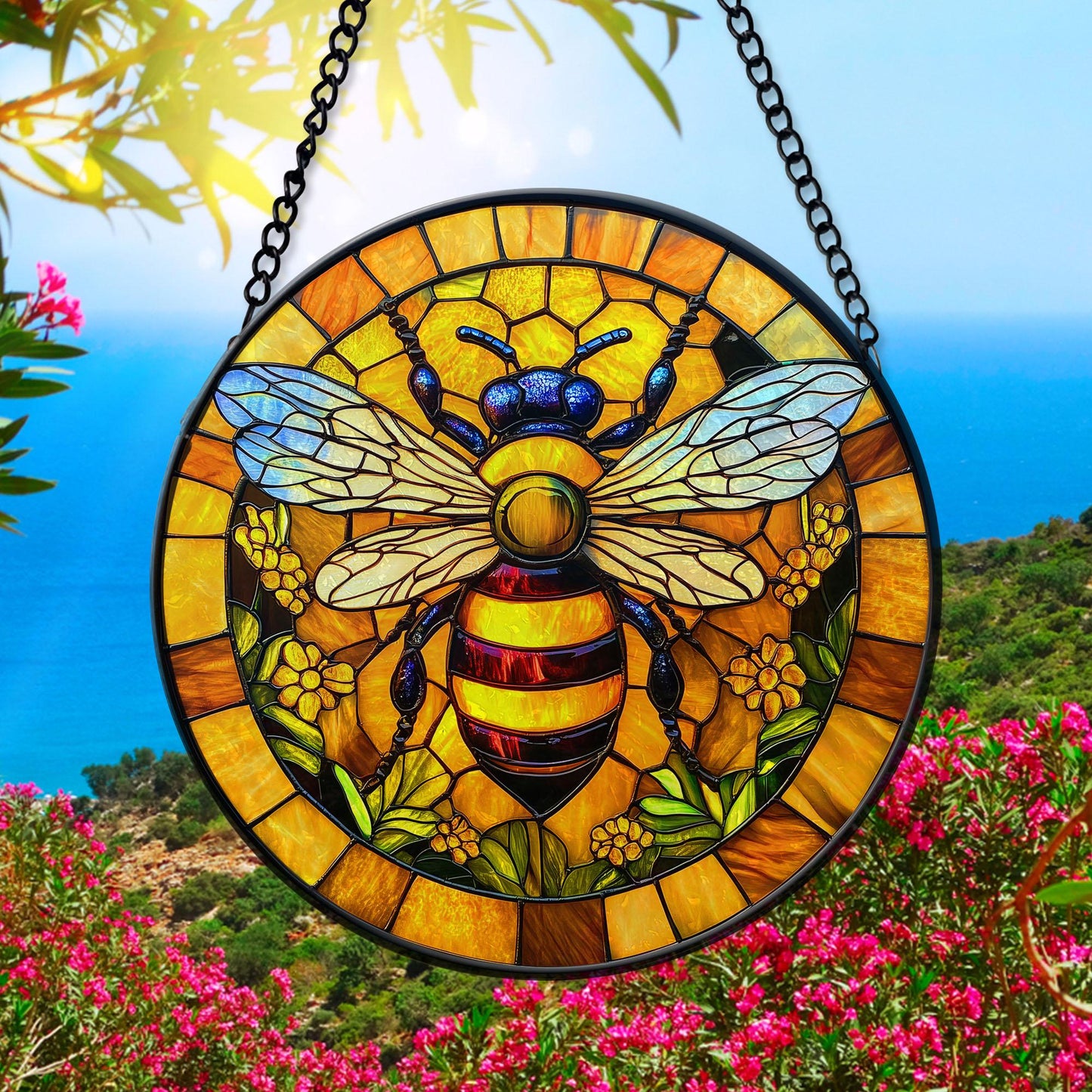 Bee Faux Stainglass - Window Hanging Suncatcher