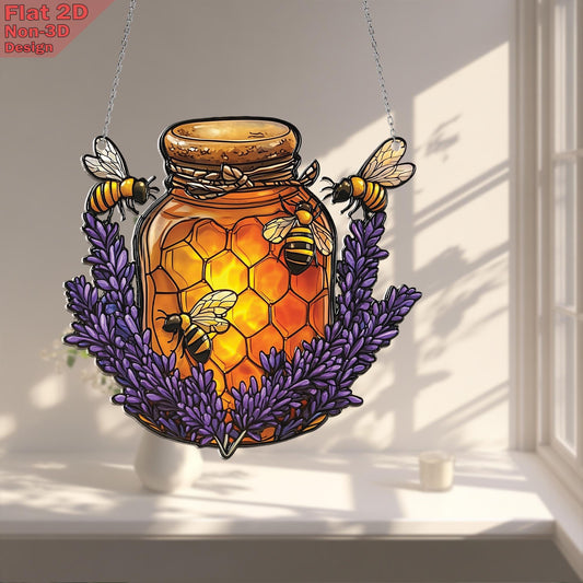 Honey Jar With Bees Acrylic Window Hanging Decoration