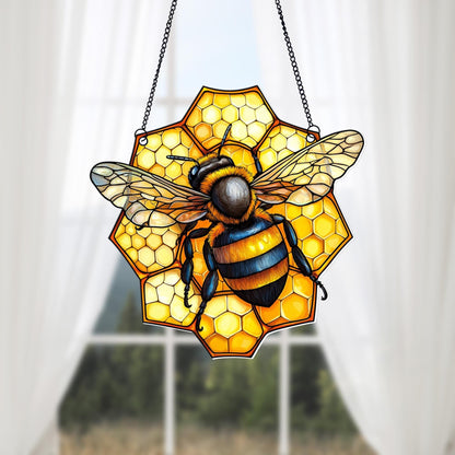 Honey Bee and Hive Acrylic Window Hanging Decoration