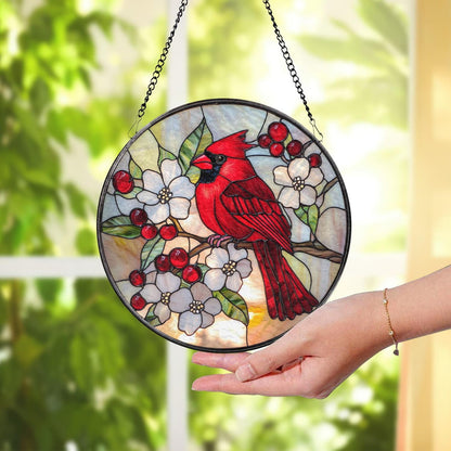 Red Cardinal Stained Glass Suncatcher