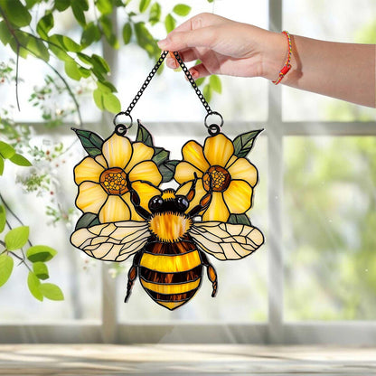 Bee and Flower Acrylic Window Hanging