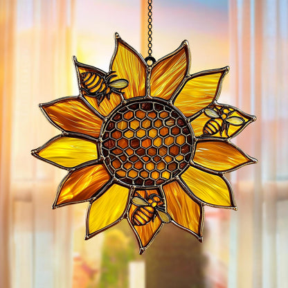 Honey Bee and Sunflower Acrylic Window Hanging Decoration