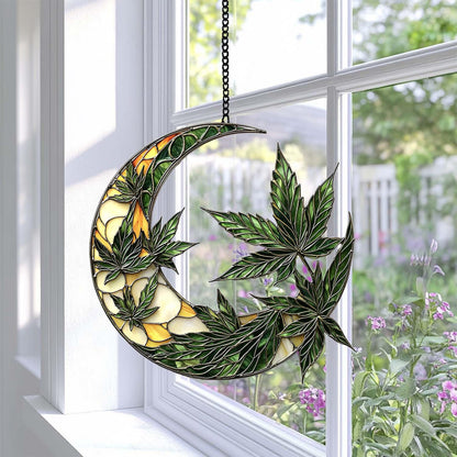 Cresent Moon Cannabis Leaf Acrylic Window