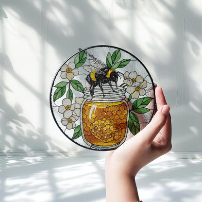 Bee and Honey Stainglass - Window Hanging Suncatcher