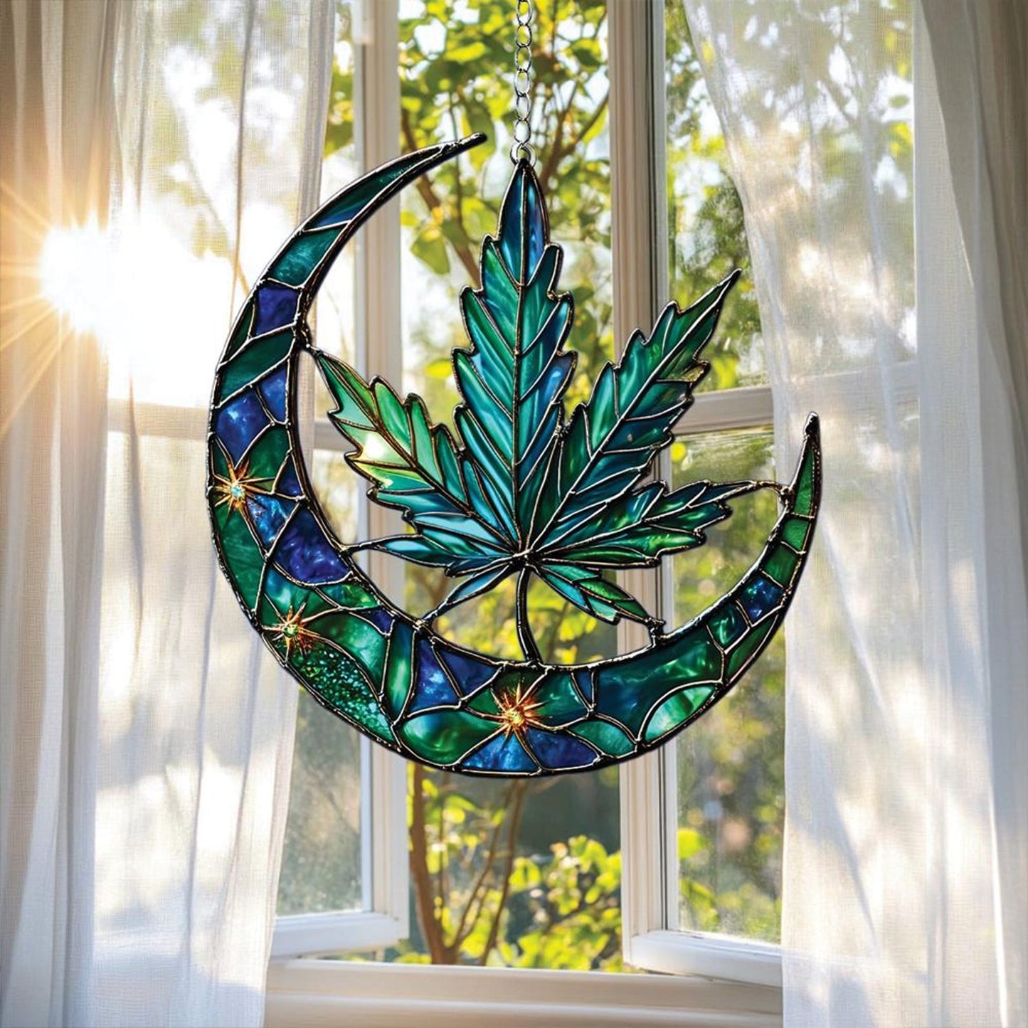 Crescent Moon and Weed Leaf Acrylic Window