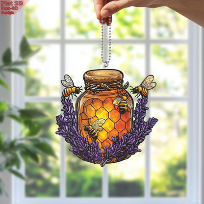 Honey Jar With Bees Acrylic Window Hanging Decoration