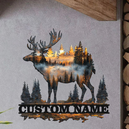 Custom Name Hunting Deer Sunset - Personalized Metal Sign