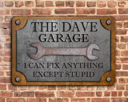 Customizable Rust & Steel Garage Sign - Personalized Metal Sign