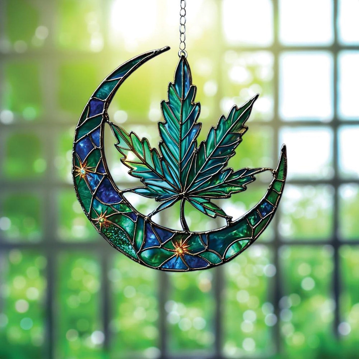 Crescent Moon and Weed Leaf Acrylic Window