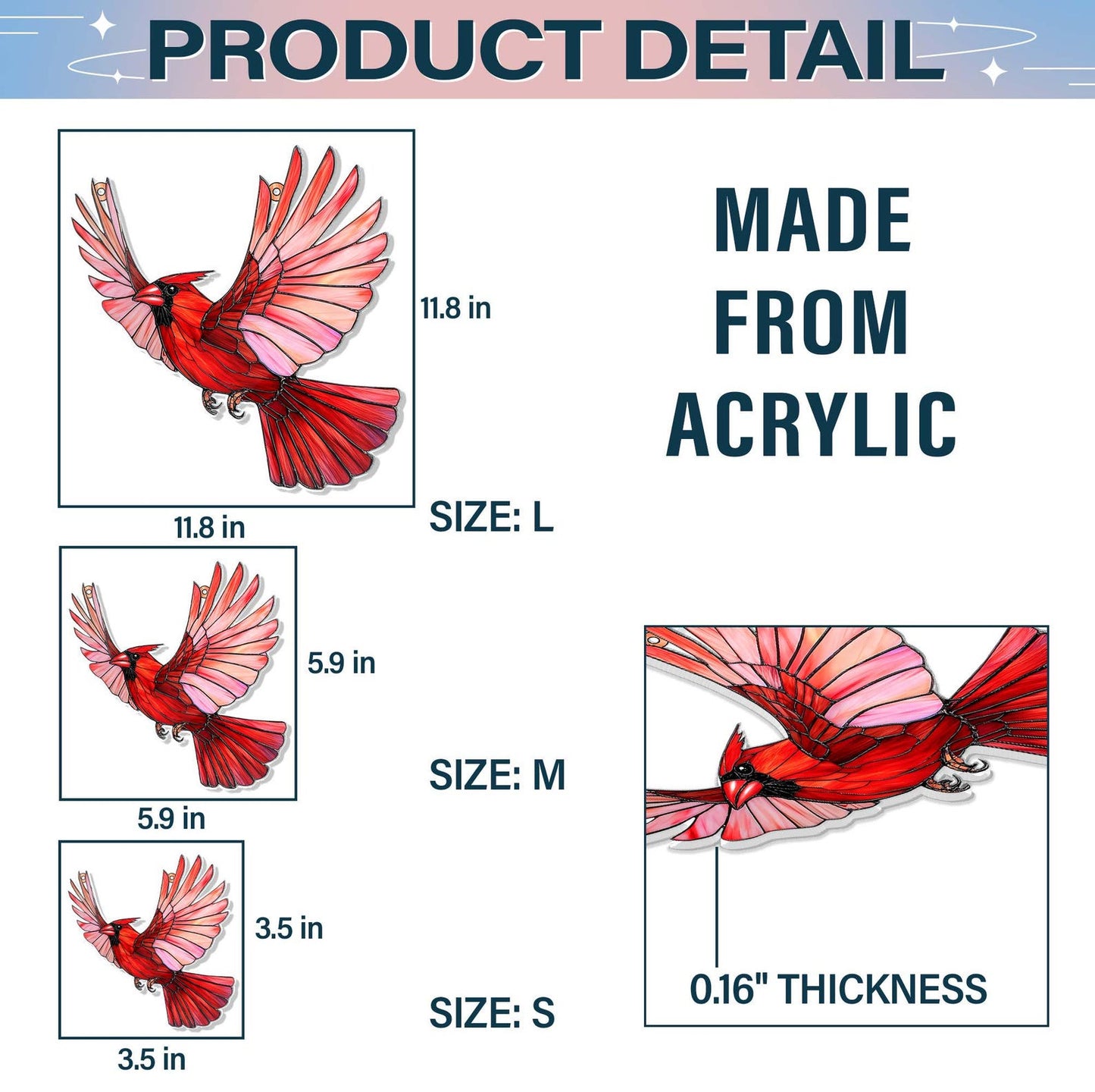 Cardinal Suncatcher Hangings Decor, Cardinal Acrylic Window