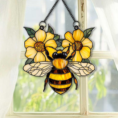 Bee and Flower Acrylic Window Hanging