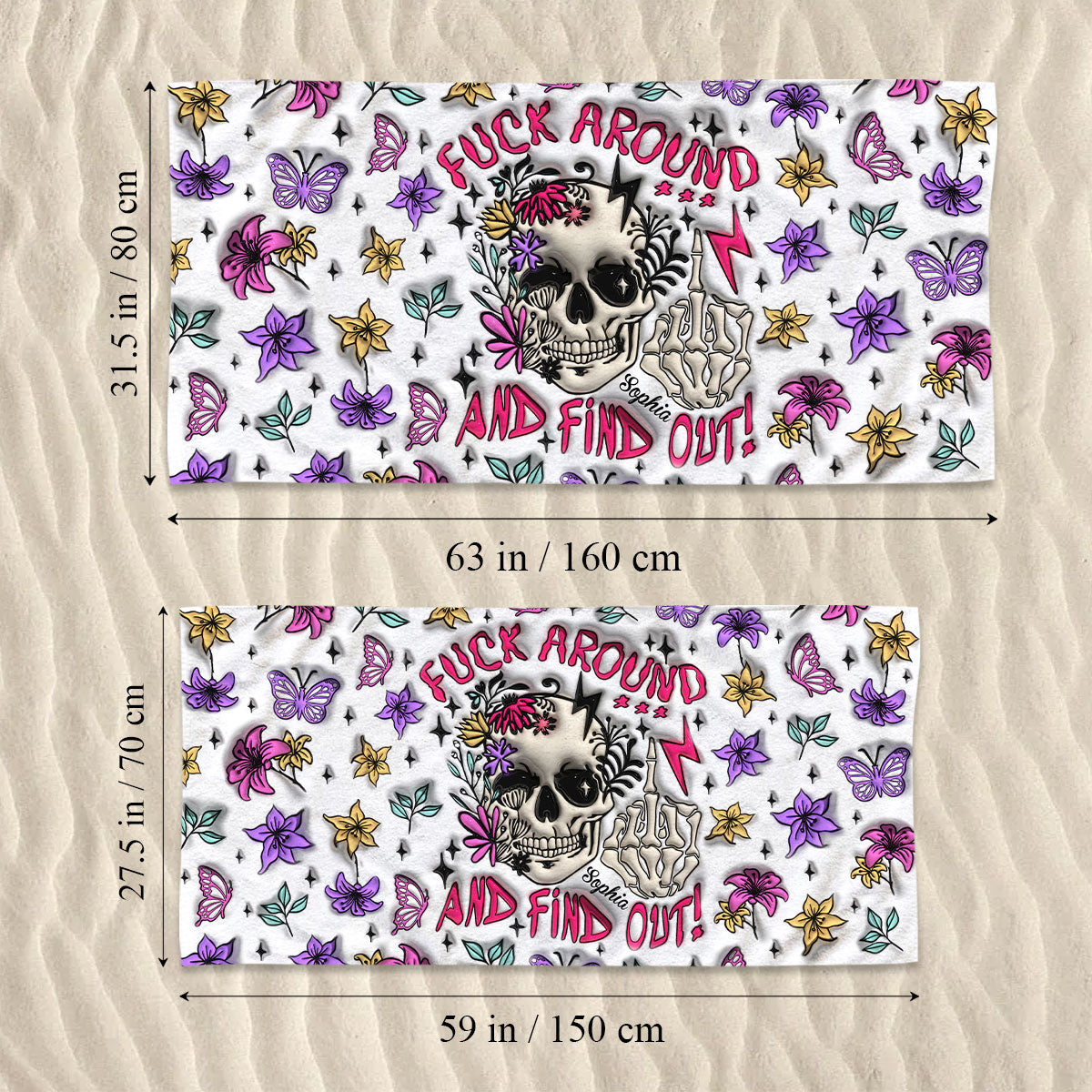 Fuck Around And Find Out - Personalized Skull Quick-dry Beach Towel/Bath Towel