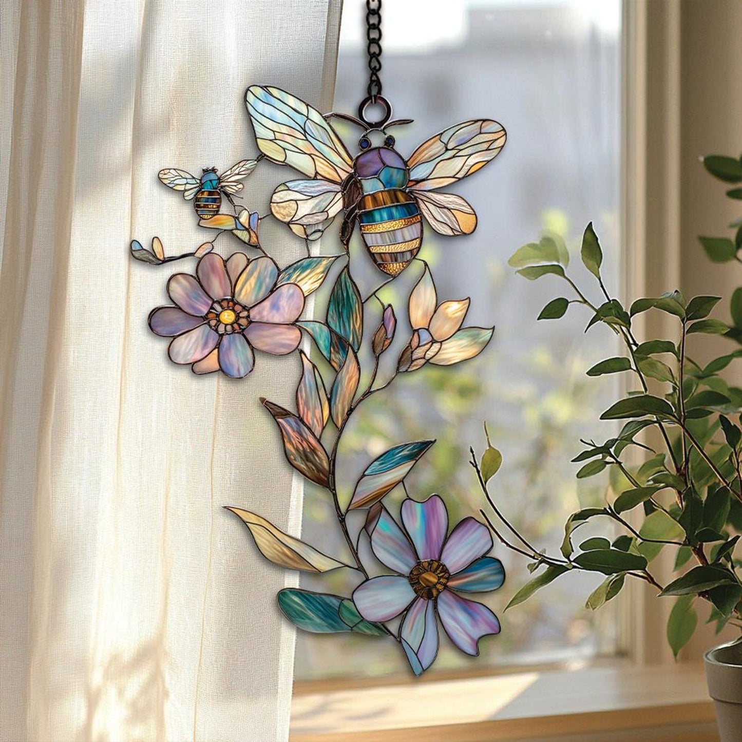 Honey Bee and Sunflower Acrylic Window Hanging Decoration