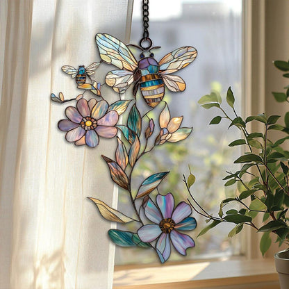 Honey Bee and Sunflower Acrylic Window Hanging Decoration