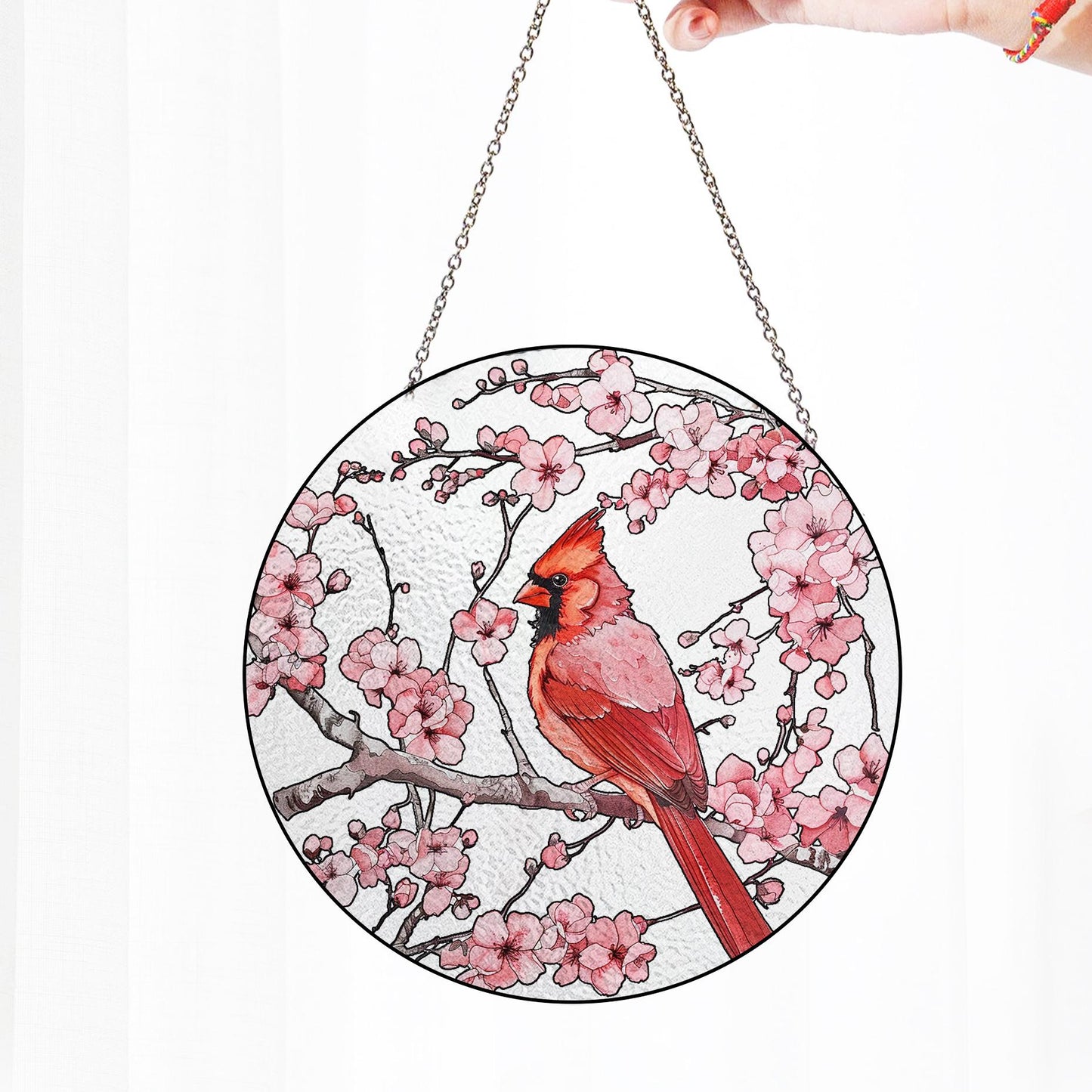 Pink Cardinal Stained Glass Suncatcher