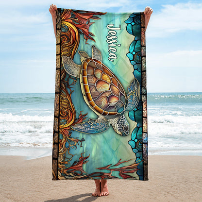 Stained Glass Turtle - Personalized Quick-dry Beach Towel/ Bath Towel