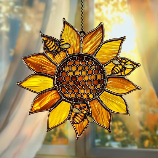 Honey Bee and Sunflower Acrylic Window Hanging Decoration