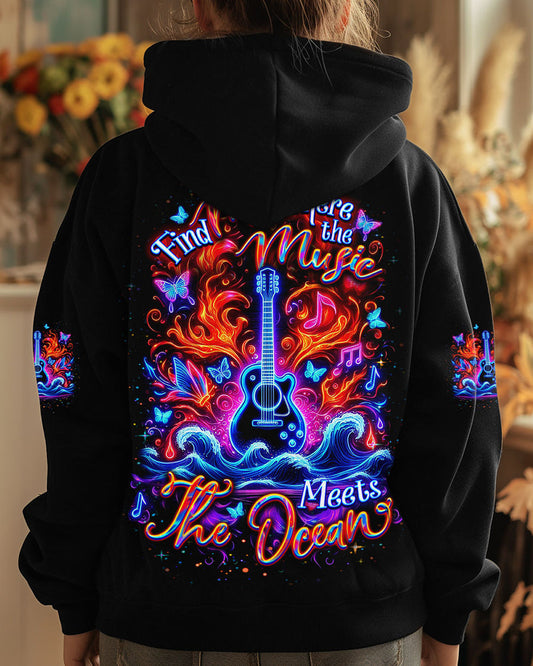 FIND ME WHERE THE MUSIC MEETS THE OCEAN GUITAR ALL OVER PRINT