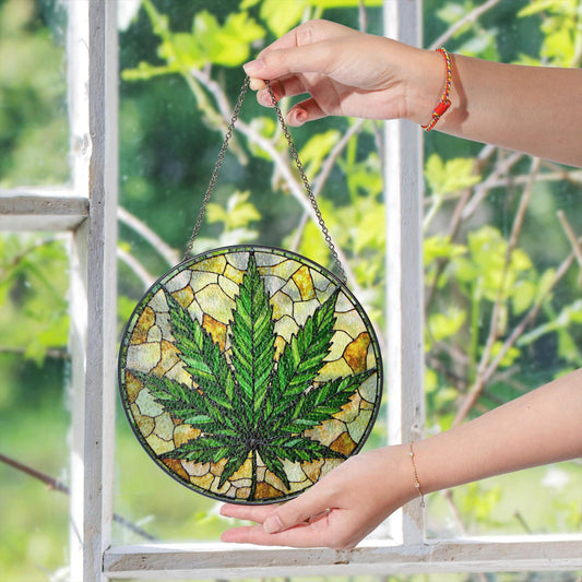 Weed Leaf Stained Glass Suncatcher
