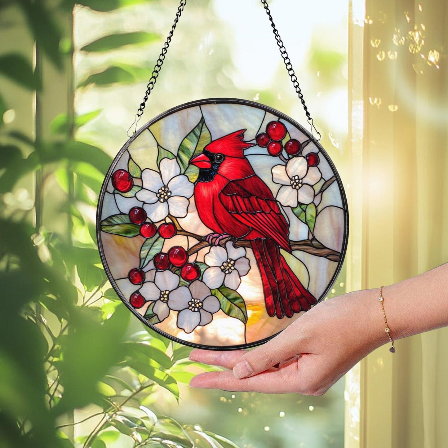 Red Cardinal Stained Glass Suncatcher