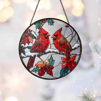 Couple Red Cardinal Stained Glass Suncatcher