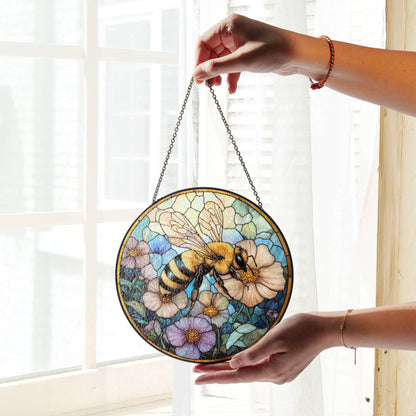 Bee and Flower Stainglass - Window Hanging Suncatcher