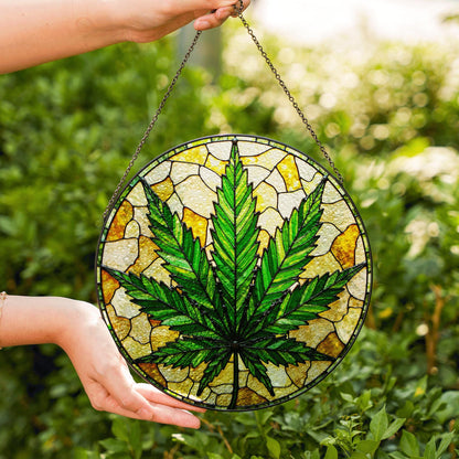 Weed Leaf Stained Glass Suncatcher