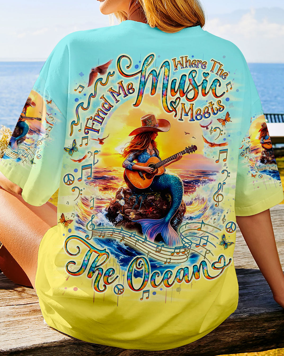 FIND ME WHERE THE MUSIC MEETS THE OCEAN MERMAID GUITAR ALL OVER PRINT
