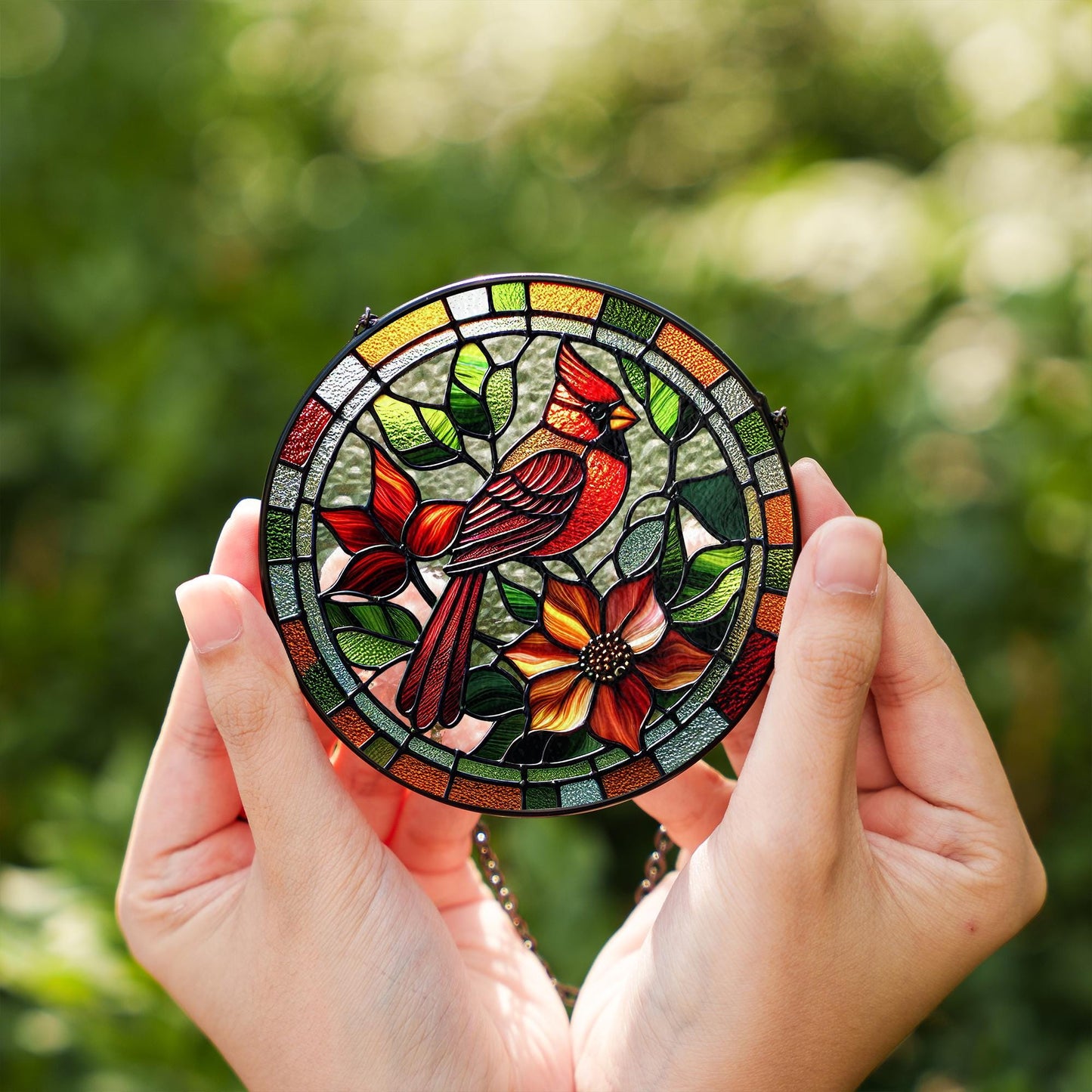 Red Cardinal Stained Glass Suncatcher