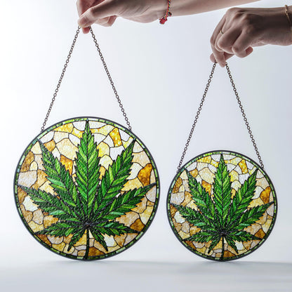 Weed Leaf Stained Glass Suncatcher