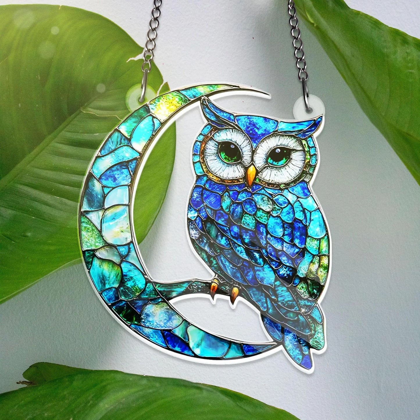 Owl on Moon Hanging Acrylic Decor - Owl Window Hanging Suncatcher Ornament
