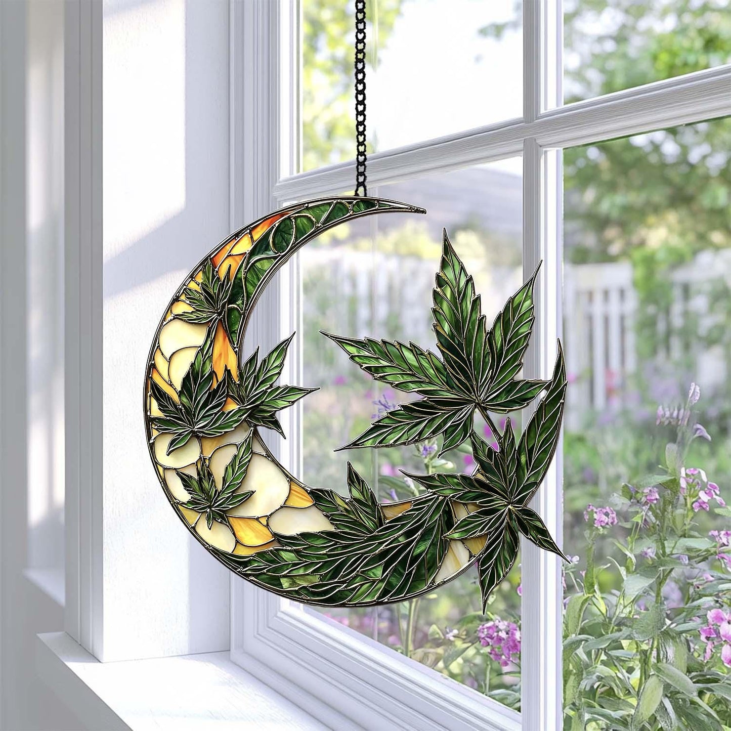 Cresent Moon Cannabis Leaf Acrylic Window