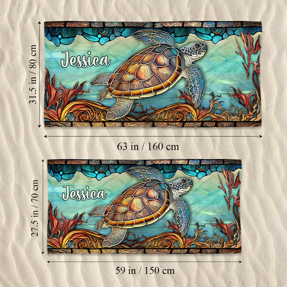 Stained Glass Turtle - Personalized Quick-dry Beach Towel/ Bath Towel