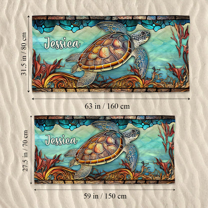Stained Glass Turtle - Personalized Quick-dry Beach Towel/ Bath Towel
