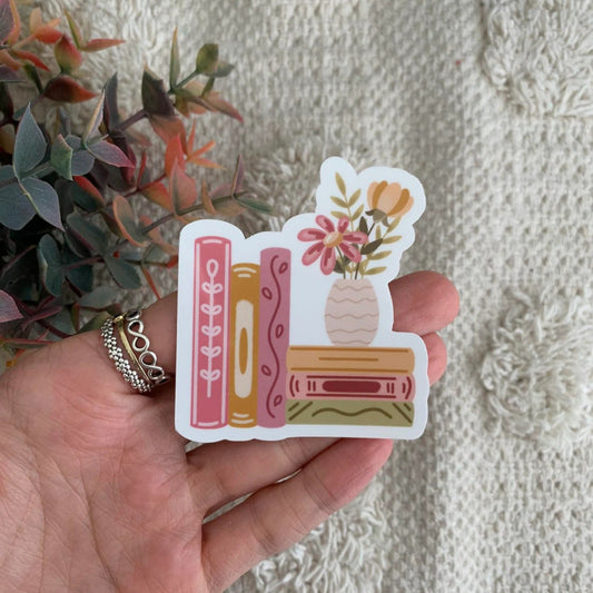 Pastel Book Stack and Vase Sticker Decal