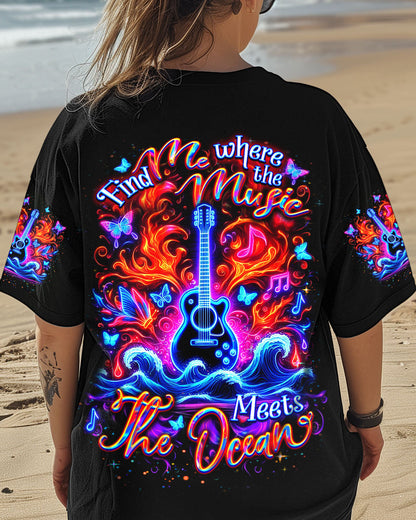 FIND ME WHERE THE MUSIC MEETS THE OCEAN GUITAR ALL OVER PRINT