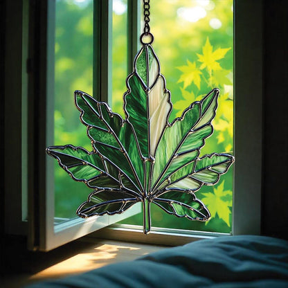 Weed Leaf Stained Acrylic Window