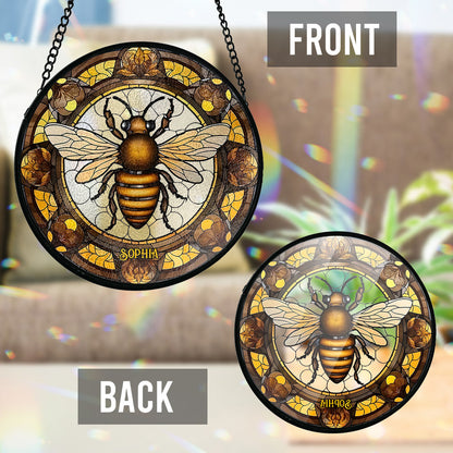 Bee And Flower Stained Glass - Window Hanging Suncatcher